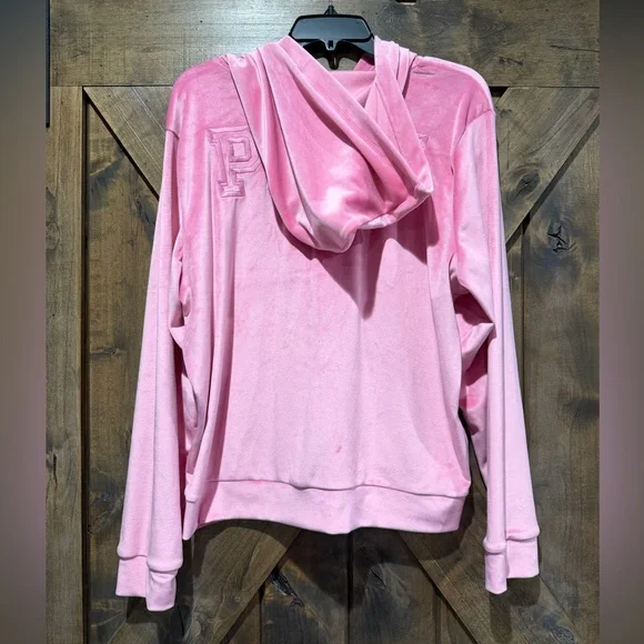 EUC PINK Brand Velour Pink Zip Yp Hoodie Sz XL - Picture 4 of 15